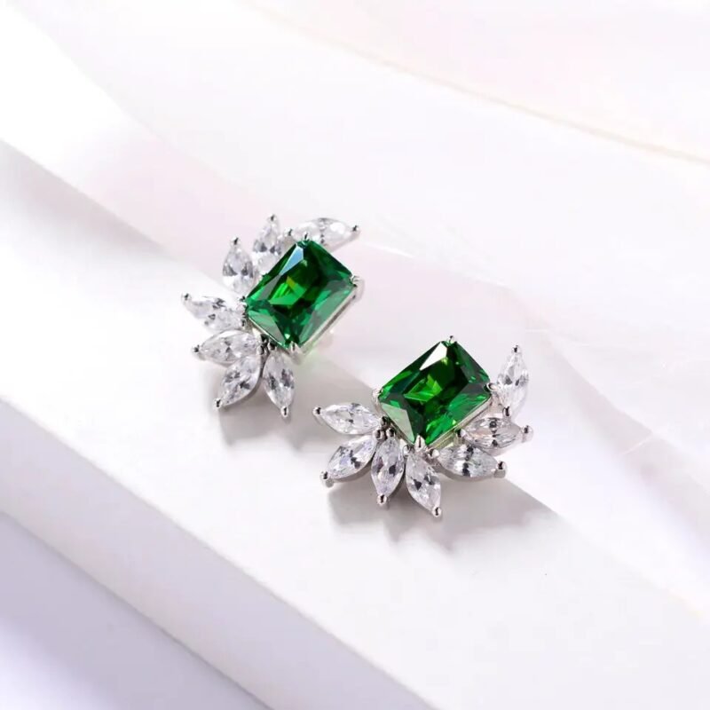 Emerald Earrings 925 Sterling Silver Jewelry - Image 2
