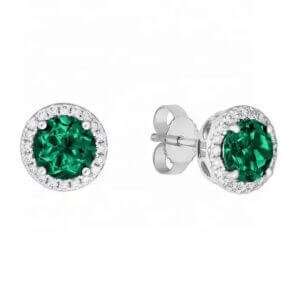 Frame Stud Earrings in 10K White Gold Emerald Lab Created Diamond Earrings White Gold Earrings 4.0mm Emerald and 1/3 CT. T.W. Diamond