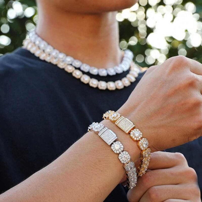 Square Clustered Tennis Chain Men's Bracelet HipHop Link Iced Out Moissanite Cubic Zirconia Rock Jewelry Wholesaler - Image 4
