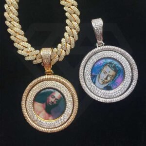 Custom Rotating Picture Pendant Necklace Personalized Spinning Photo Chain DIY Hip Hop Bling Diamonds