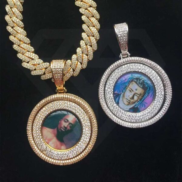 Custom Rotating Picture Pendant Necklace Personalized Spinning Photo Chain DIY Hip Hop Bling Diamonds