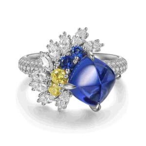 Blue Sapphire and Diamond Band