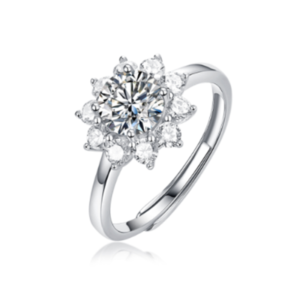 S925 Moissanite Ring Promise Ring Rings for Teen Girls White Round Shape Cubic Zirconia Silver Plated Floral Design Wedding Ring for Women MYR10771