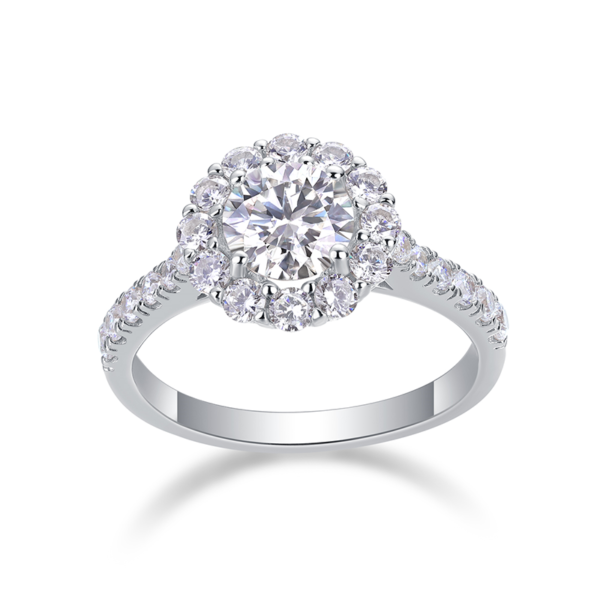 S925 Moissanite Ring 3/4ct Round Diamond Halo Engagement Ring (3/8ct center) 14K White Gold Wholesale MYR12940
