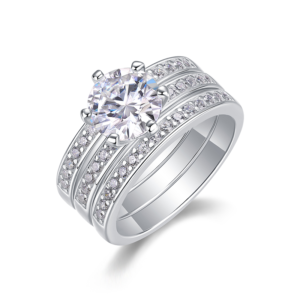 S925 Moissanite Ring Wedding Engagement Rings for Women Anniversary Promise Eternity Band White Gold Plated Round Cut Simulated Diamond Halo Ring MYR13096