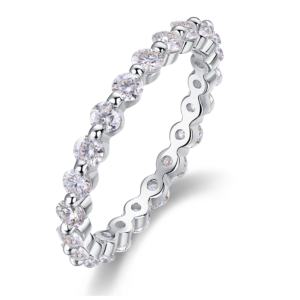 S925 Moissanite Ring D Color VVS1 Clarity Moissanite Hand Setting Eternity Rings for Women Solid 925 Sterling Silver Rhodium Finish Valentine Wedding Aniversary Ring Stackable Ring MYR13141
