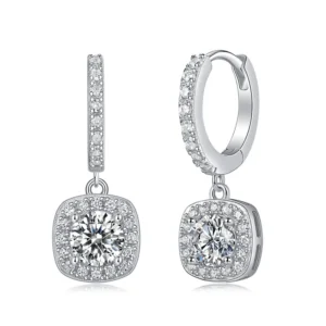 1 CT Diamond Hoop Earrings for Women in K Gold over Sterling Silver Round Cut Drop Earrings MYZE12926