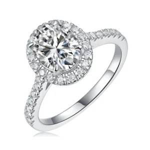 S925 Moissanite Ring Wedding Bands for Her, Women 18K White Gold Ring Halo 0.5ct Created Diamond Engagement Ring MYZR12863