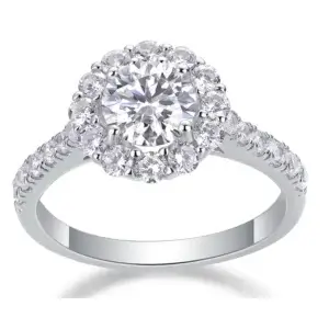 Moissanite Round Halo Engagement Ring 925 Sterling Silver Promise Ring 1.60 CTTW Moissanite Round Halo Engagement Ring 925 Sterling Silver Wholesale MYZR12940