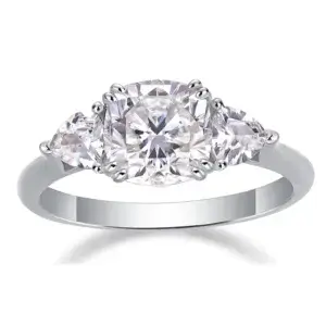 S925 Moissanite Ring Charles & Colvard Created Moissanite 7.5mm Cushion Cut Engagement Ring for Women 3 cttw DEW Lab Grown Solid 14K White Gold with Rhodium MYZR12946
