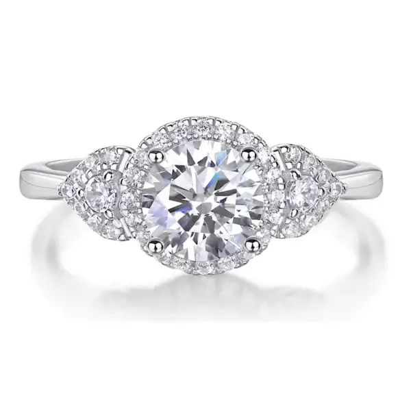 S925 Moissanite Ring 1 Ct Round Cut Engagement Ring Moissanite Wedding Band 18K White Gold Plated Hidden Halo Ring Promise Ring for Her MYZR12985