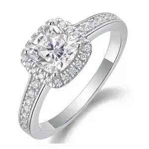S925 Moissanite Ring for Women Halo Split Shank Cushion Cut 925 Sterling Silver Ring Wedding Engagement Anniversary Promise Ring Bridal Ring MYZR13028