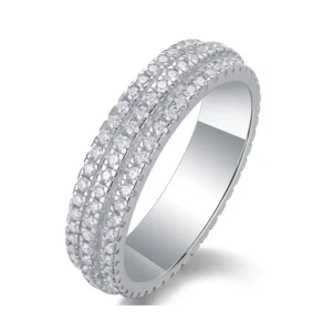 S925 Moissanite Ring Sterling Silver White Rose Yellow Black Cubic Zirconia 3 Row Pave Eternity Band Rings MYZR13044