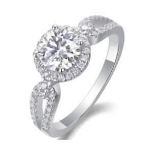 S925 Moissanite Women Sterling Silver Rings 925 Wedding Band for Women Halo 4 Prong Round Anniversary Promise Engagement Ring Silver MYZR13049
