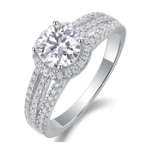 S925 Moissanite Ring Round Cut Diamond Solitaire Women's Engagement Wedding Band Ring 14k White Gold Finish 925 Sterling Silver MYZR13050