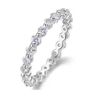 S925 Moissanite Ring D Color VVS1 Clarity Moissanite Hand Setting Eternity Rings for Women Solid 925 Sterling Silver Rhodium Finish MYZR13141