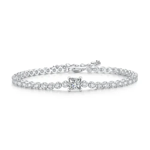 Moissanite Diamond Bracelets Elegant Square Moissanite Tennis Chain Bracelet in 14K White Gold Dainty Women‘s Round Cut D Color Four Prong MYZB13339