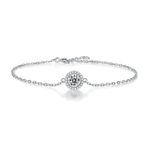 14k White Yellow Rose Gold Plated 925 Sterling Silver Bracelet for Her 1.2CT Adjustable Halo Link Bracelet for Women Round Moissanite Diamond Bracelets MYZB19373-50