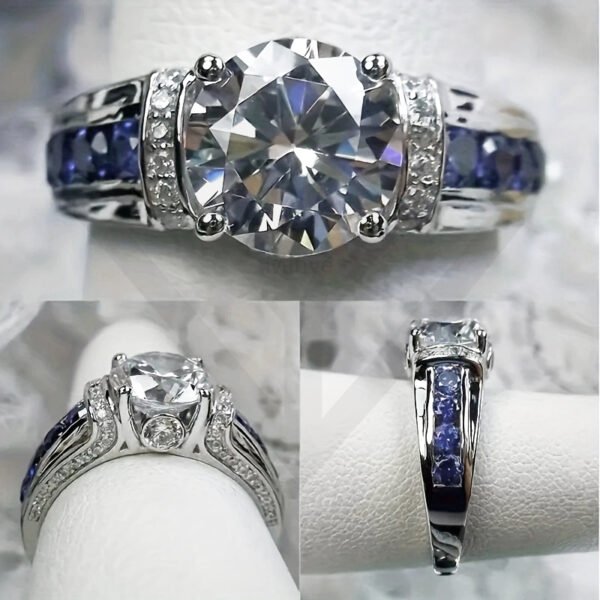 Vintage Sapphire Halo White Round Moissanite Wedding Hip-hop Ring  Wholesale MYBR23701 - Image 5