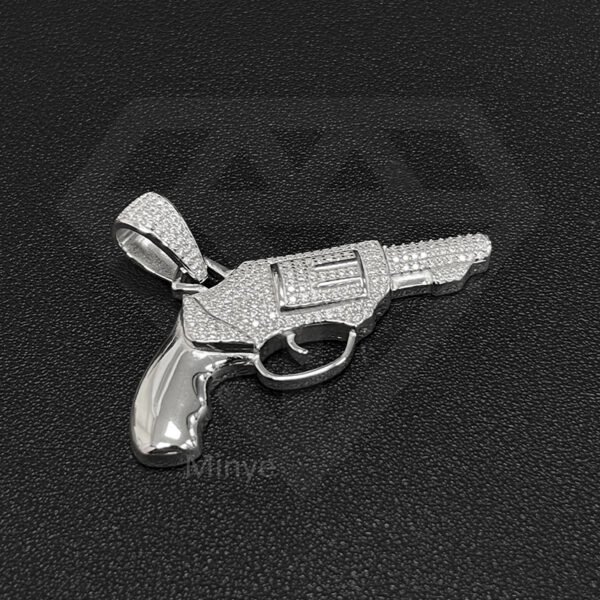 Hip Hop 925 Sterling Silver Gun Design Men's Necklace with Foxtail Chain Pendant MYBP23684 - Image 2