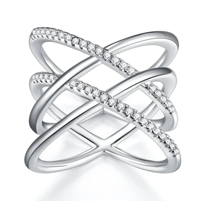 Interlaced Design Moissanite Ring – High Clarity Bold X-Shape Design Perfect for Engagements S925 Silver Ring MYR13693 - Image 4