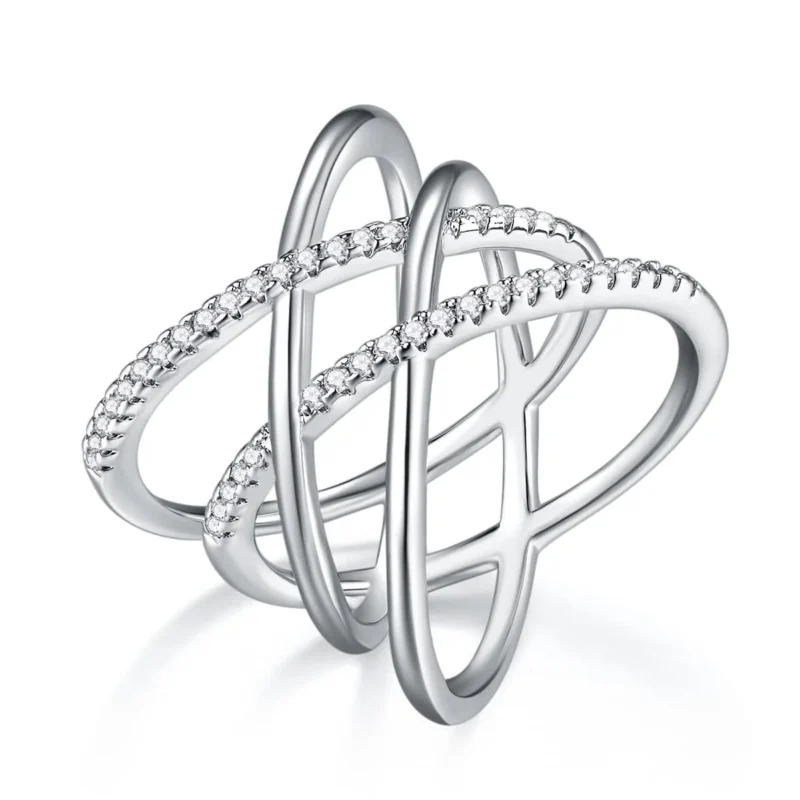 Interlaced Design Moissanite Ring – High Clarity Bold X-Shape Design Perfect for Engagements S925 Silver Ring MYR13693