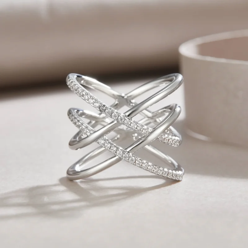 Interlaced Design Moissanite Ring – High Clarity Bold X-Shape Design Perfect for Engagements S925 Silver Ring MYR13693 - Image 3