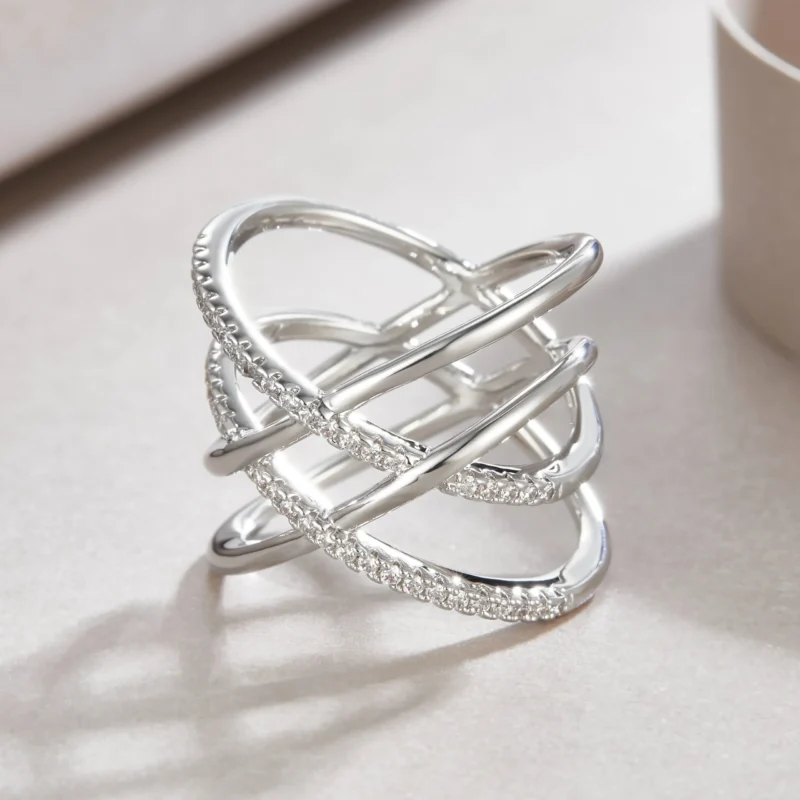 Interlaced Design Moissanite Ring – High Clarity Bold X-Shape Design Perfect for Engagements S925 Silver Ring MYR13693 - Image 2