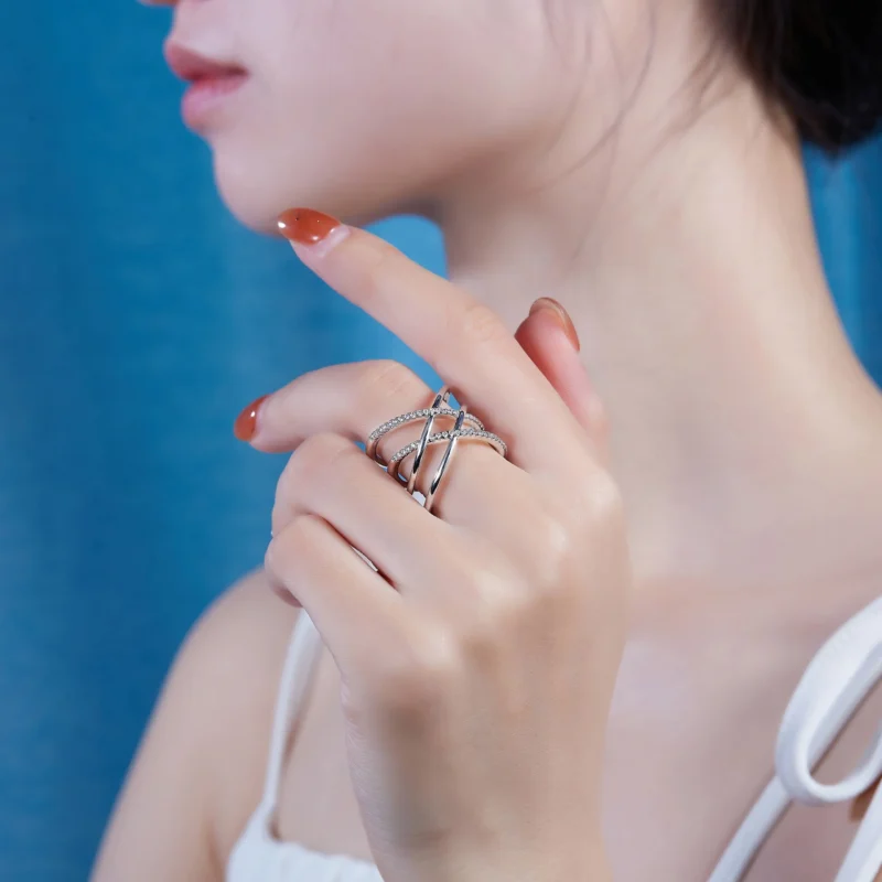 Interlaced Design Moissanite Ring – High Clarity Bold X-Shape Design Perfect for Engagements S925 Silver Ring MYR13693 - Image 7