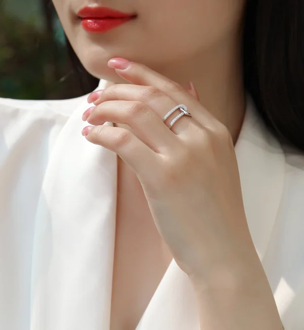 Rings Teen Girls Silver Silver Hollow Interlocking Design Engagement Ring for WomanMoissanite Diamond Engagement Ring MYR13687 - Image 8