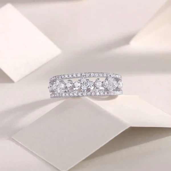 Wholesale Fine Jewelry First Light Diamond Princess & Round-Cut Three-Row Anniversary Ring 1 ct S925 Sterling Silver Rings MYR13320 - Image 2
