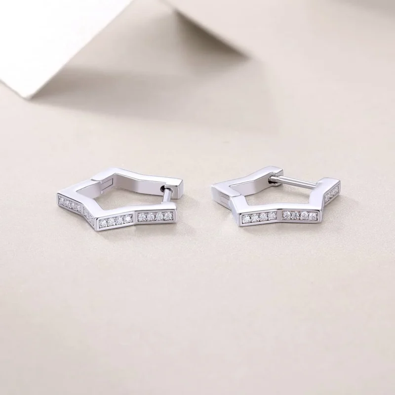 Diamond Huggies Hexagon Hoop Earrings, 14K Gold Hexagon Huggies Earring Wholesale MYE13242 - Image 5