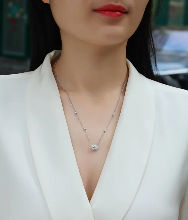 Halo Chain Necklace Moissanite Diamond Round NEW Certified Wholesale MYN13501 - Image 5