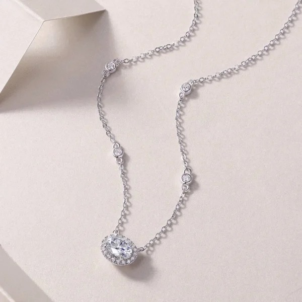 Halo Chain Necklace Moissanite Diamond Round NEW Certified Wholesale MYN13501 - Image 3