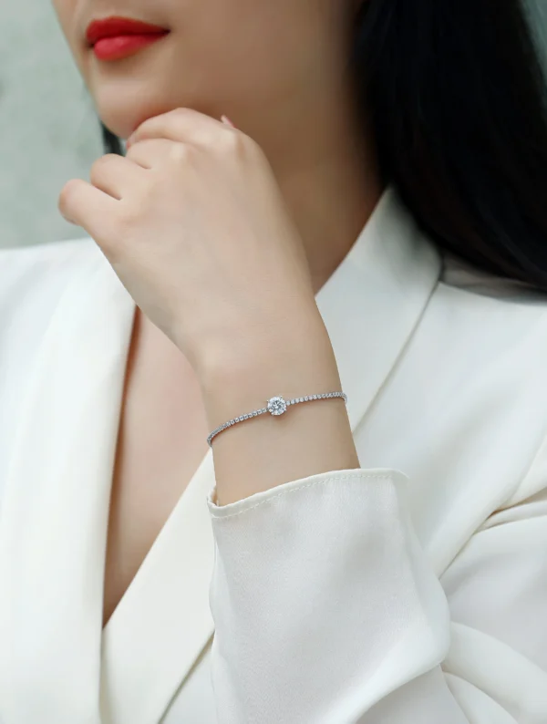 Lab Grown Diamond Women's Sterling Silver Link Bracelet Moissanite Charm Link Bracelet Bulk MYL13213-6.5 - Image 3