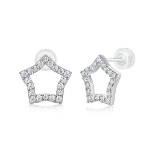 925 Sterling Silver Celestial Star Stud Earrings for Women Round White Diamond Bulk MYE13224