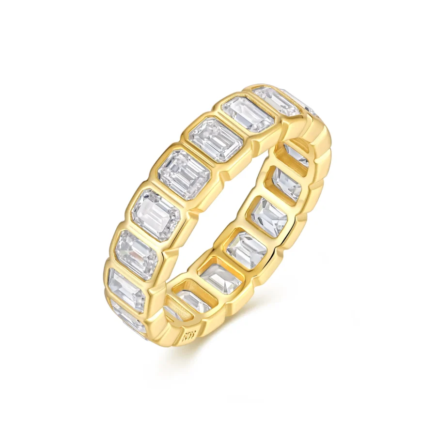 Emerald Cut Eternity Moissanite Gold Plating Band