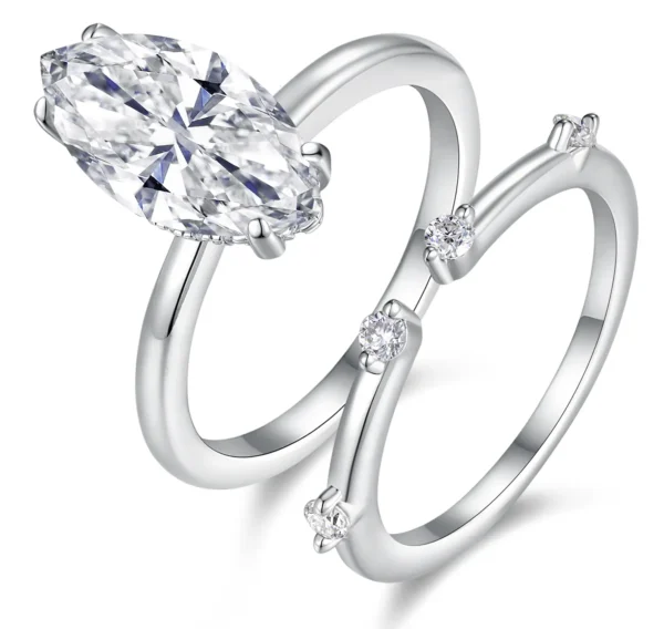 S925 Silver Marquise Cut 7x14mm Moissanite Ring