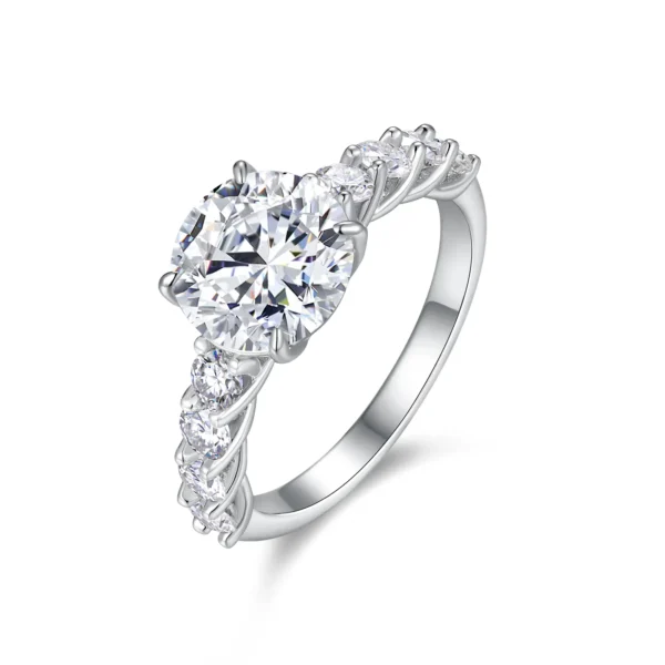 S925 Silver Round Hearts & Arrows Cut 3CT Moissanite Ring