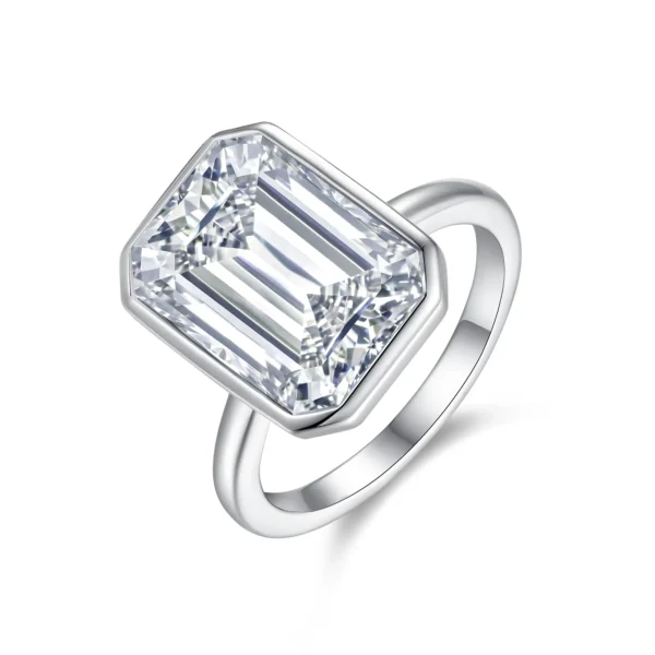 Bezel Set Emerald Cut Silver Moissanite Ring