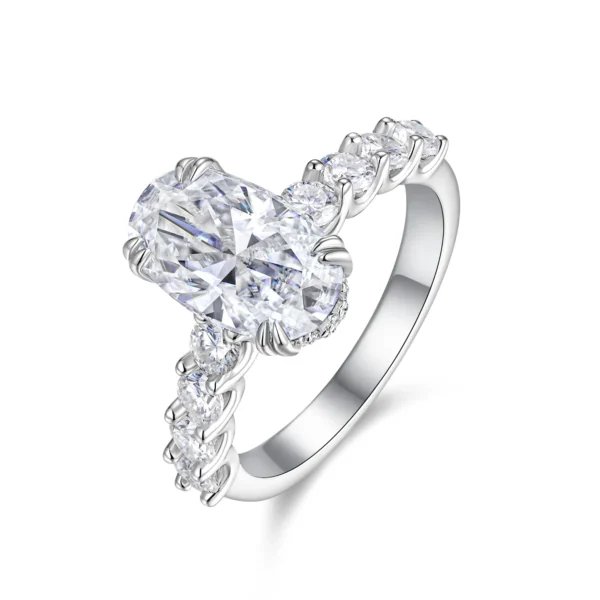 Hidden Halo Oval Cut Silver Moissanite Ring