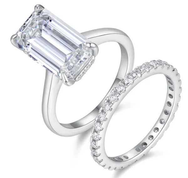 Silver Rect 8x14mm Moissanite Ring