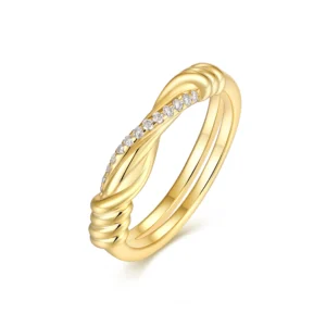Twisted Rope Pavé Moissanite Gold Plating Band
