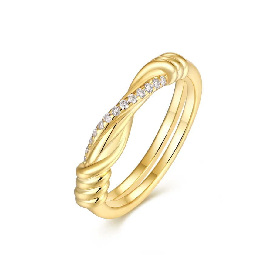 Twisted Rope Pavé Moissanite Gold Plating Band