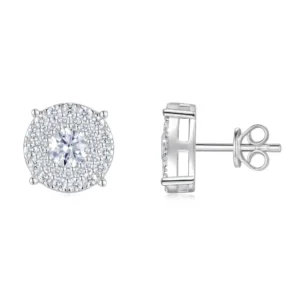 Double Halo Round Cut Moissanite Silver Stud Earring