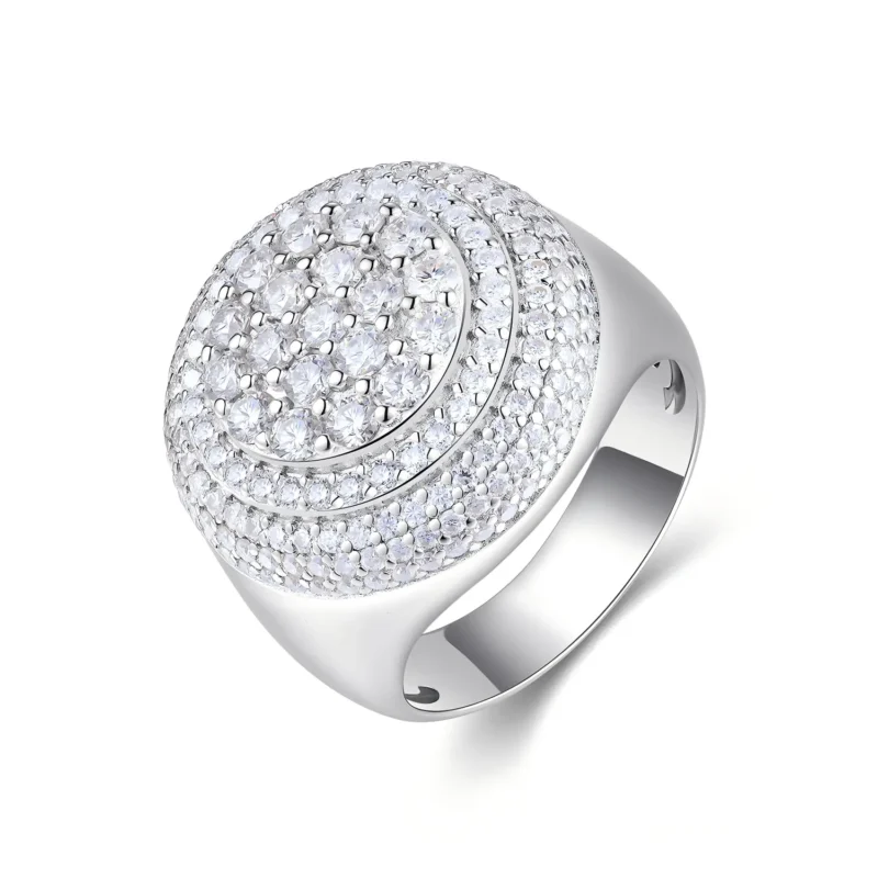 Iced Out Domed Pavé Moissanite Statement Silver Ring